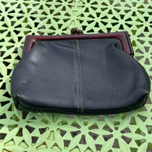 Black Vintage Leather Coin Purse with Small Zipper Pouch on Backside